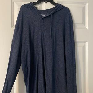 Dark blue, long sleeve T-shirt with hood